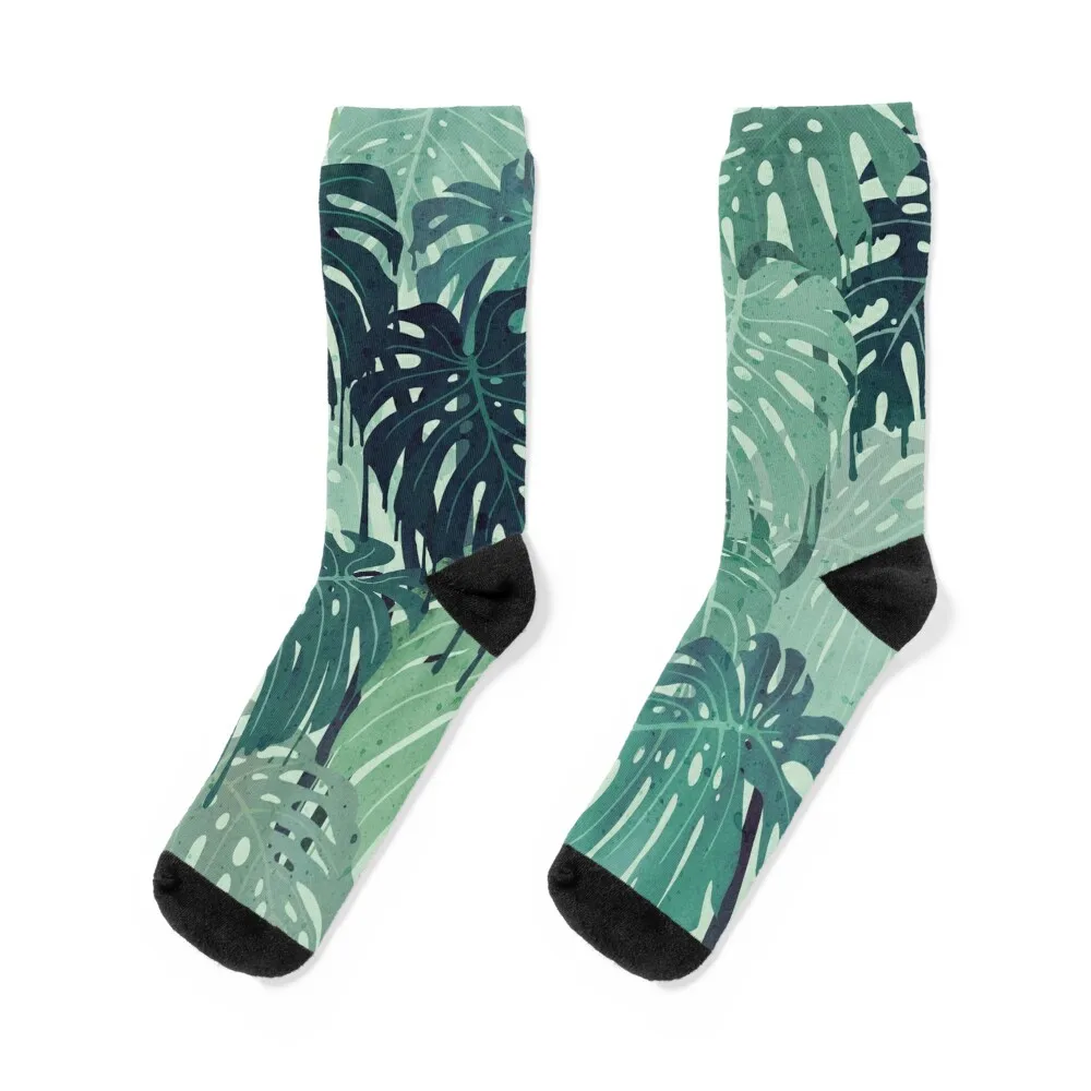 Monstera Melt (in Green) Socks aesthetic christmas gifts Stockings man japanese fashion Socks For Women Men's