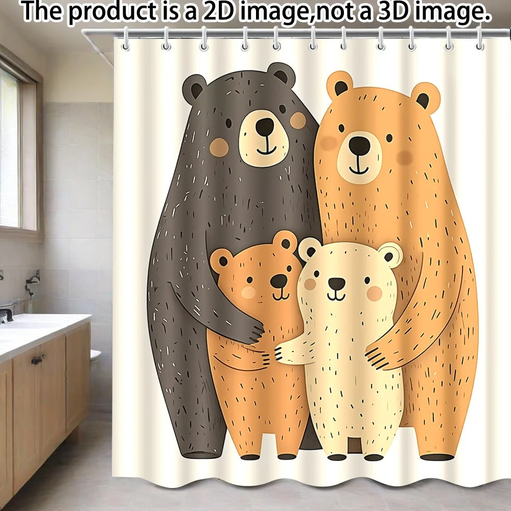 

Cute Cartoon Bear Family Shower Curtain Woodland Animal Print Nursery Kids Bathroom Decor Soft Colors Waterproof PolyesterFabric