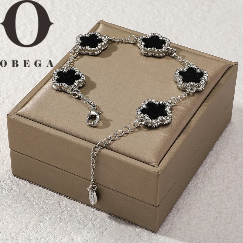 Obega Flower Shape Bracelet Multi Colored With Shiny Cubic Zircon Adjustable Chain Sweet Style Personality Simple Design Jewelry