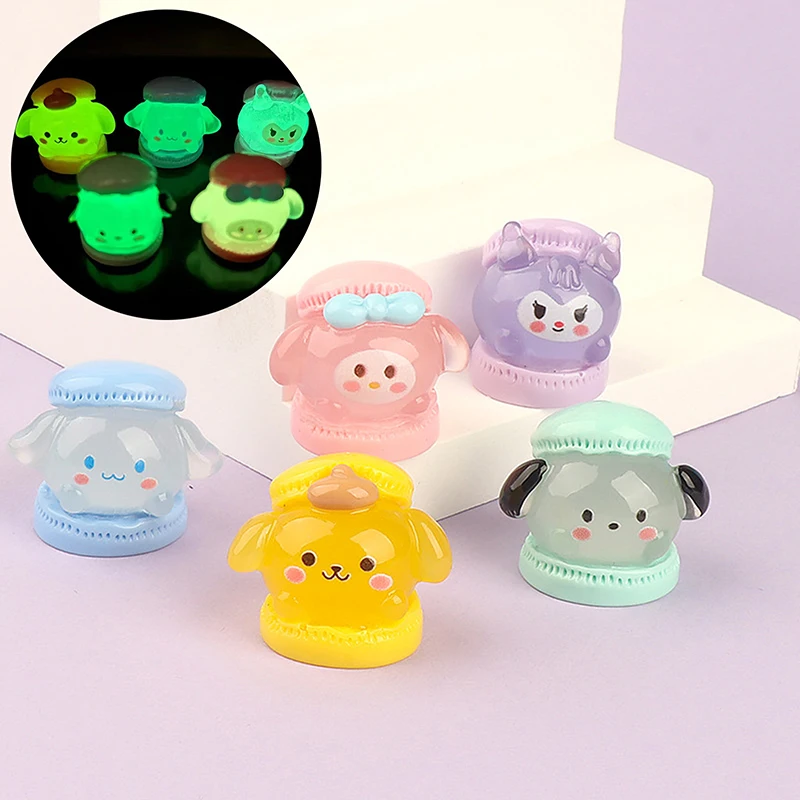 Luminous Sanrio Macaroon Ornament Resin Pendant Kuromi Pochacco Hello Kitty Melody Stereoscopic Micro Garden Craft Landscape