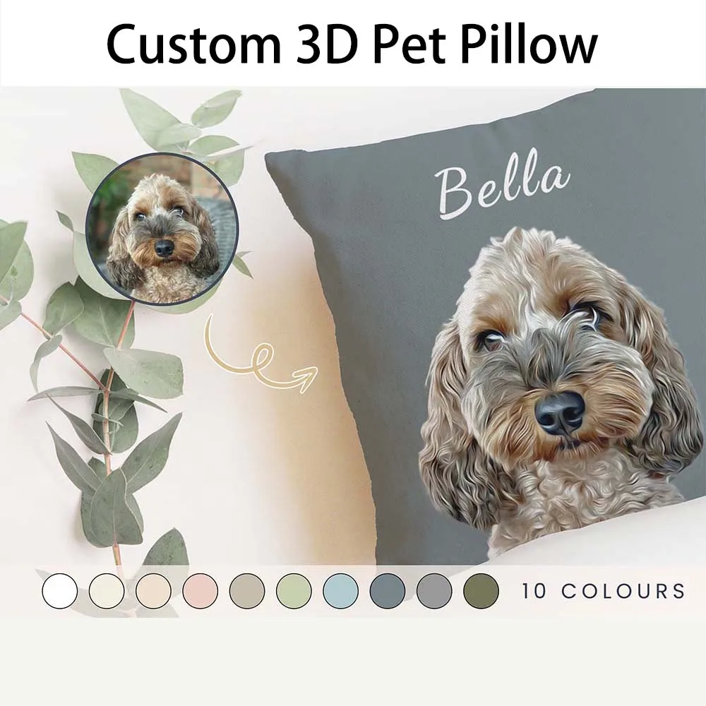 

Customized 3D Cushion Cat/Dog Throw Pillow,Custom Pet Photo Name Pillow,Personalized Animals Pillow,Pet Loss Memorial Gift