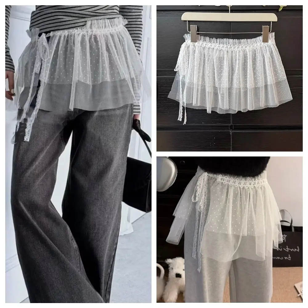 Rok Mini Renda Y2k Manis Rok Kasa Gaya Korea Pendek Rok Tepi Ruffle Bertali Pinggang Tinggi Wanita