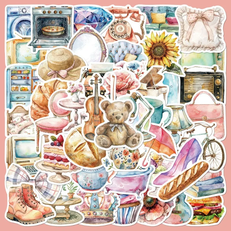 

50pcs Retro Creative Watercolor Series Graffiti Stickers Suitable for Helmet Desktop Wall Decoration DIY Sticker Pack Wholesale