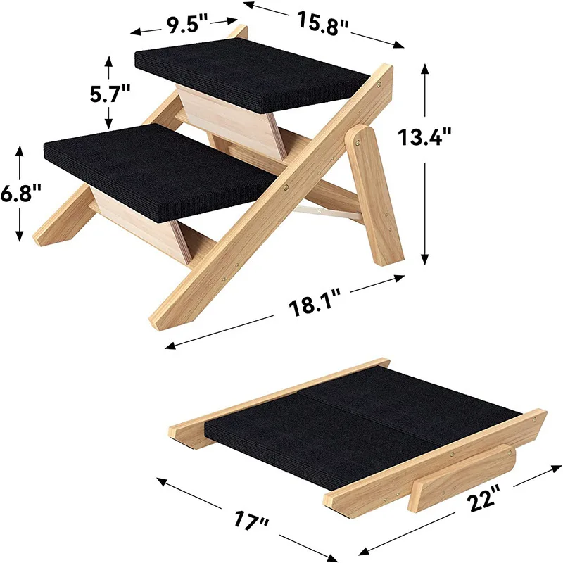 Dog Ramp Foldable Dog Stairs Durable Wooden Pet Stairs Small