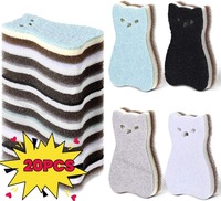 4/20pcs Kitchen Dishwashing Sponges Cartoon Cat Soft Absorbent Clean Rub Pot Rust Scouring Pad Removing Cleaning Brush Sponges