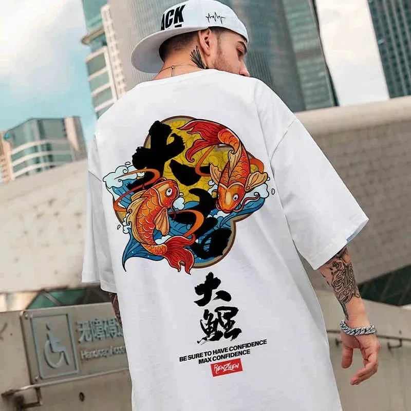 Men's Lucky Carp Graphic T-Shirts 2023 Summer Funny Fashion T shirt Male Short Sleeve Y2K TShirt New Hip Hop Streetwear Tee Tops