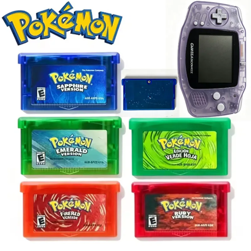 Pokémon GBA Game Cartridge - Emerald FireRed LeafGreen Ruby Sapphire 32 Bit Game Collection USA/ESP/FRA Versions