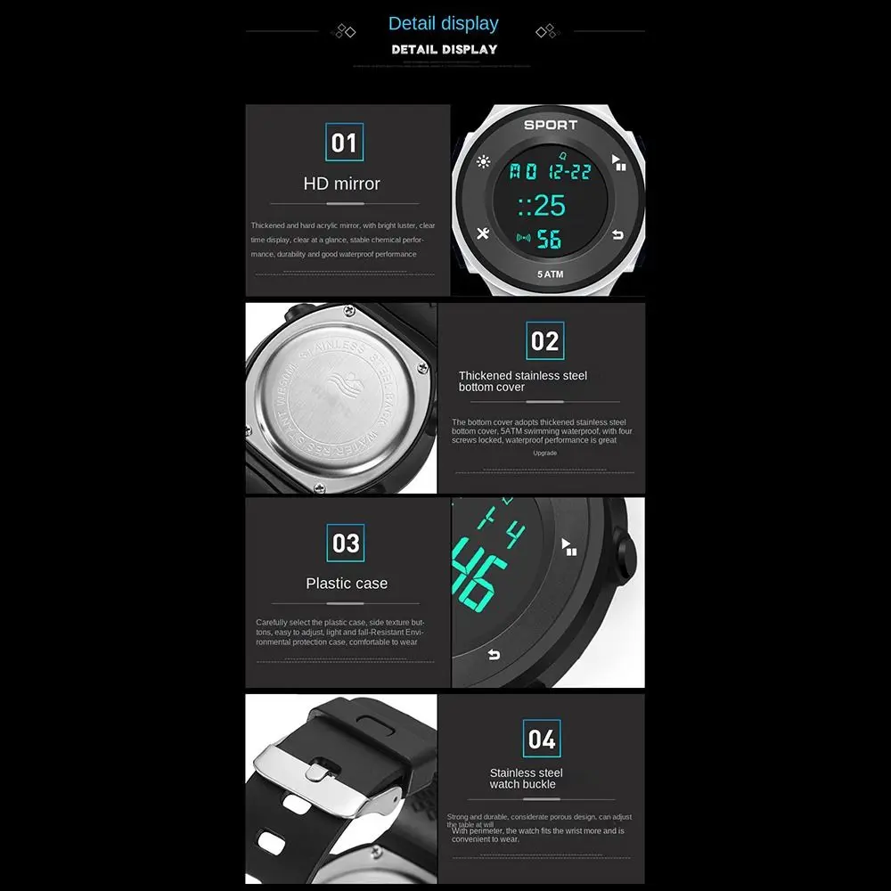 Montre de sport étanche de haute qualité, décontractée, Simple, numérique, LED, grand cadran, chronographe multifonction, Sports de plein air