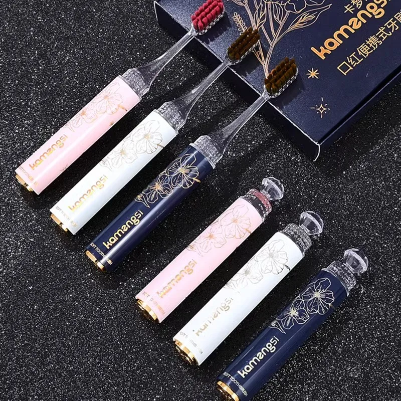 

New high-end light luxury lipstick tube soft hair,women's gum care and teeth cleaning hotel business trip portable home brushing
