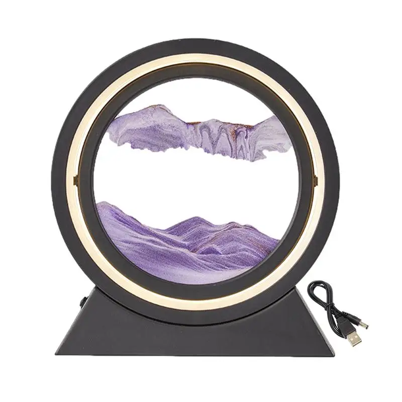 

3D Moving Sand Art Table Lamp Round 3D Flowing Sand Painting Table Lamp 180-Degree Rotatable 3 Color Changing Desktop Art Toy