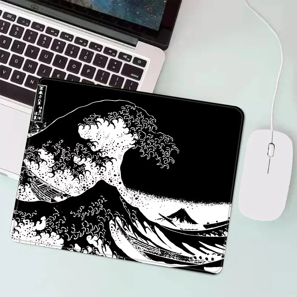 Japan Style Black Great Sea Waves Design Mousepad Rubber Anti-slip For Computer Gamer Office Supply Desktop Decoration Table Mat