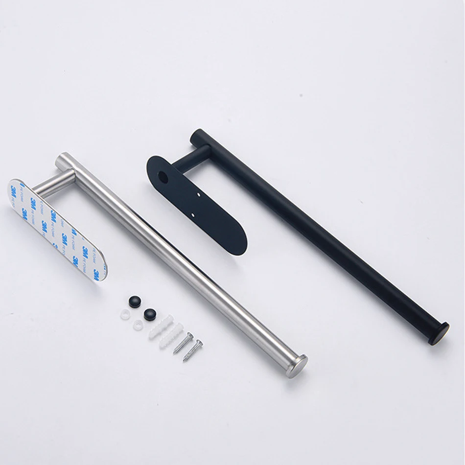 Adhesive Paper Holder Brushed Gold  304 Stainless Steel Black WC Paper Towel Roll Holder Bathroom Kitchen Tissue Shelf Free Nail