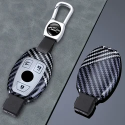 2/3 Buttons for Mercedes Benz A B C E S G Class W204 W205 W212 W213 GLC GLA CLA Carbon Fiber Car Key Case Cover Shell Keychain