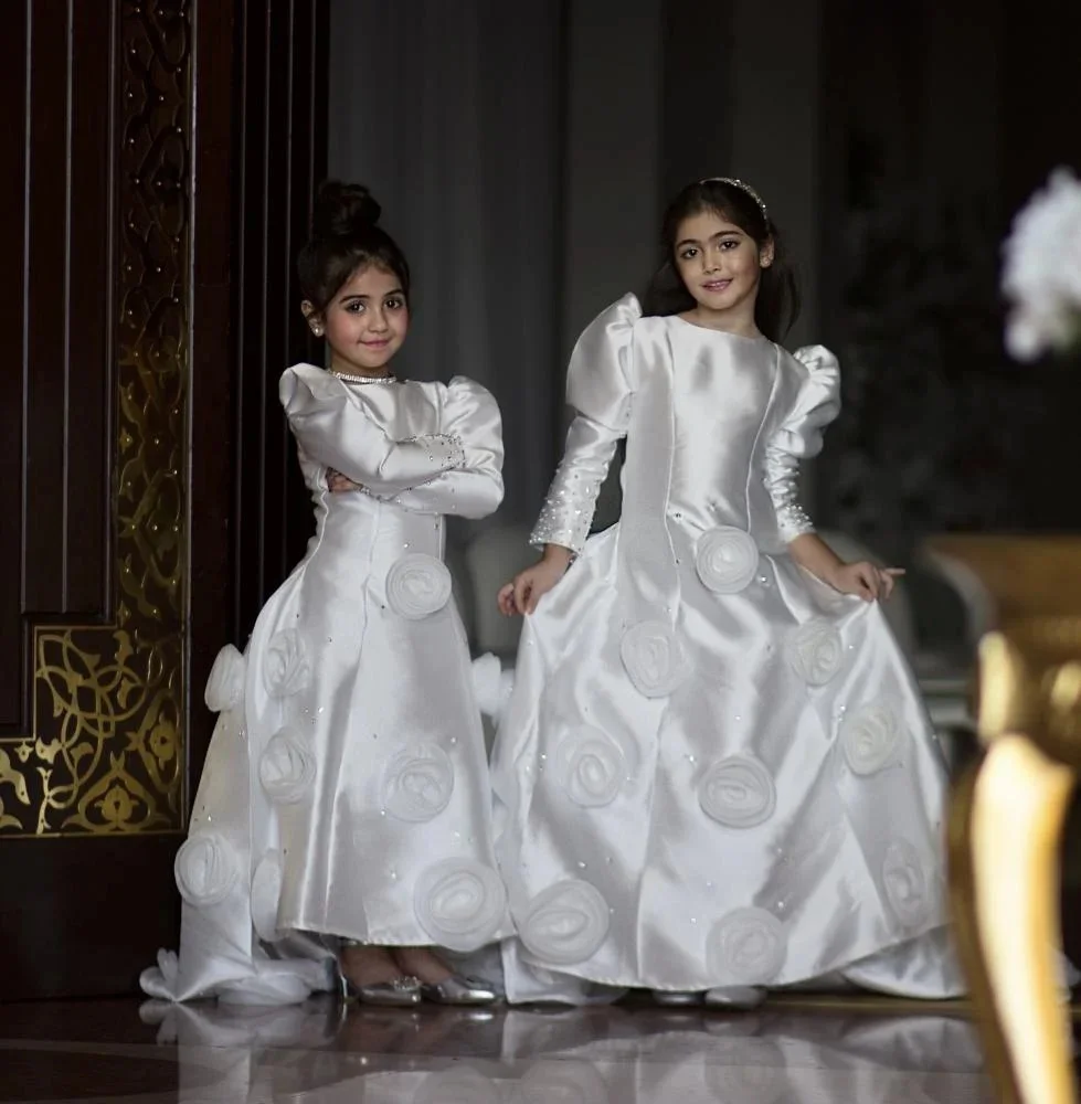 Modest Satin Flower Girl Dresses For Wedding Children Birthday Party Gowns Formal Dress Baby Clothes Floral Gowns - view 3
