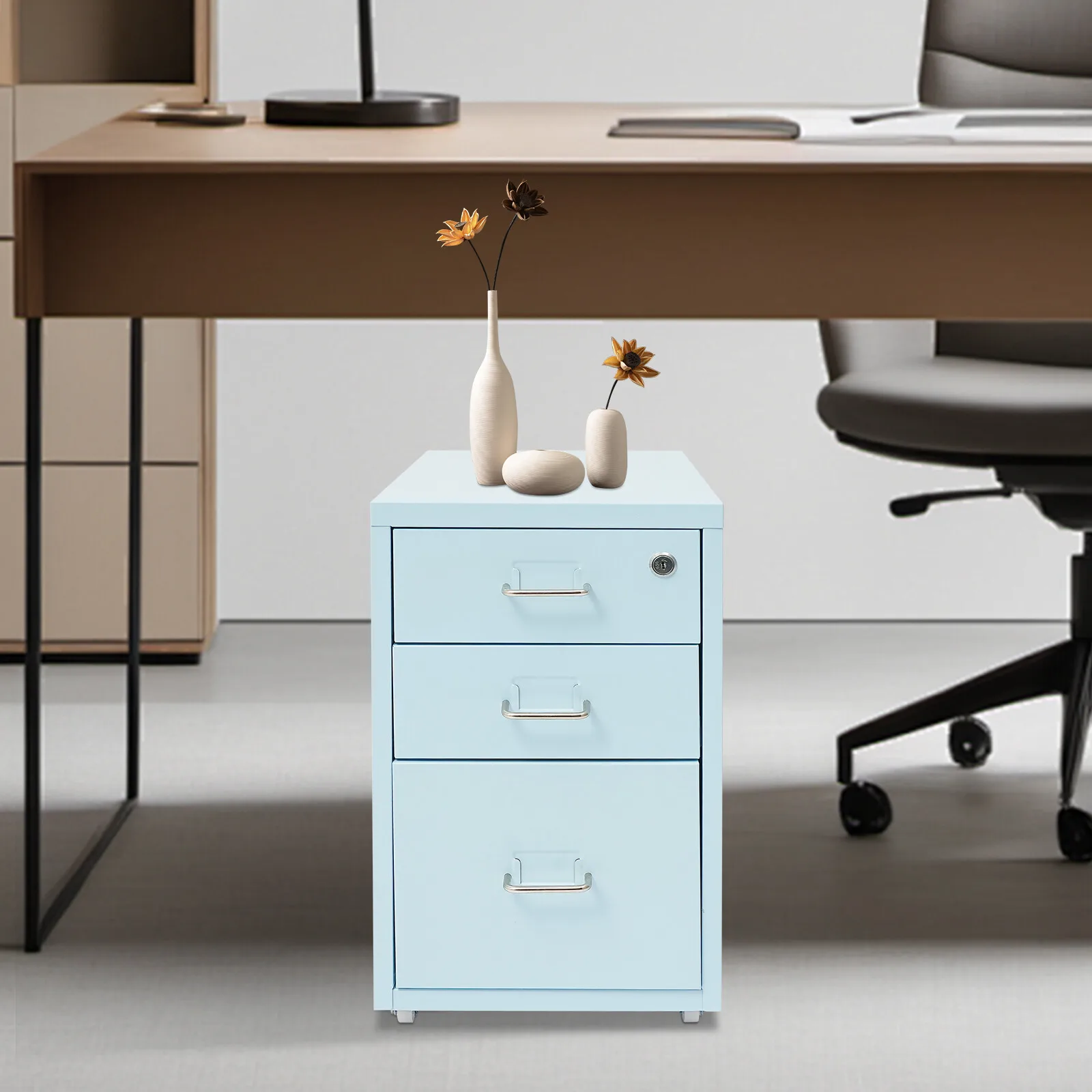 File Cabinet with Lock 3-Drawer Vertical File Cabinet File Cabinet with Wheels Office Filing Storage