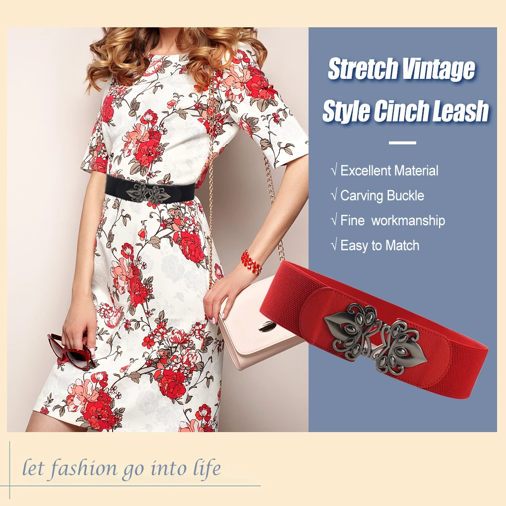 Waist Belt Vintage Style Stretch Universal with Buckle Leash Wide Strap Cinch Belts for Dresses Valentines Day