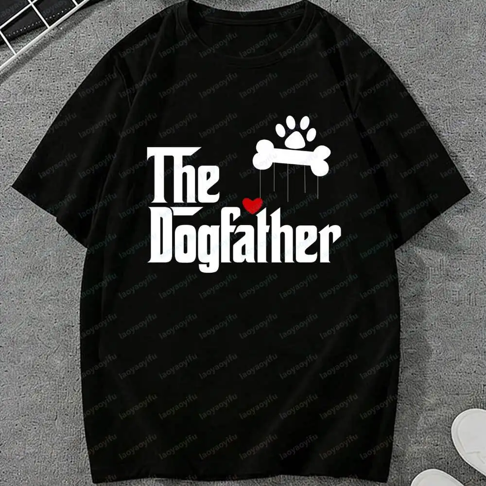 

The Dogfather T-Shirt Men Paw Print & Bone Graphic Tees Casual Short Sleeve Cotton Tops Funny Dog Dad Pet Lover Gift Shirts