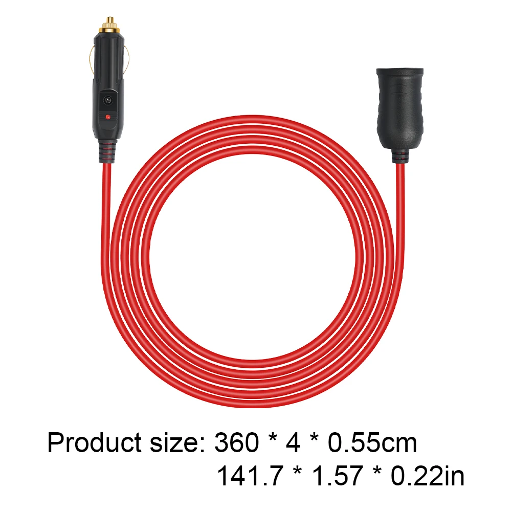 สายต่อพ่วงที่จุดบุหรี่ในรถยนต์ 12V 24V หัวปลั๊กตัวผู้เป็นเต้ารับตัวเมีย สายยาว 12 ฟุต สำหรับเครื่องสูบลมยาง