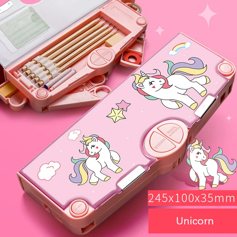 الكرتون عالية السعة آلية مقلمة مجموعة مع مقص الشريط ممحاة حاكم Kawaii الاطفال القرطاسية اللعب هدية اللوازم المدرسية