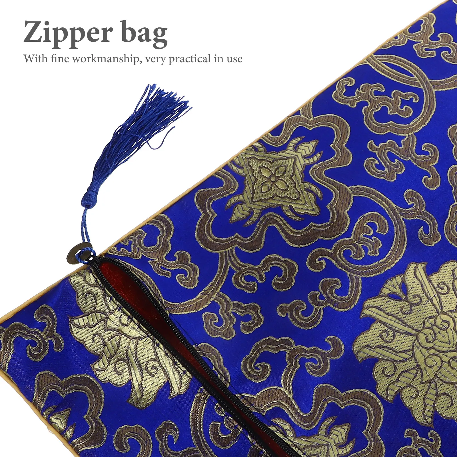 

Multi-Purpose Chinese Style Zipper Bag Large Pencil Case Stationery Organizer Notebook Receipt Document Storage
