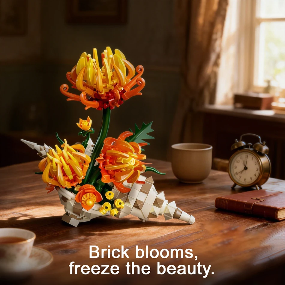 

Конструктор MOC Magic Series: Хризантема, Гербера, Ракушка. Сборные цветочные игрушки DIY. Креативные украшения для дома и рабочего стола.