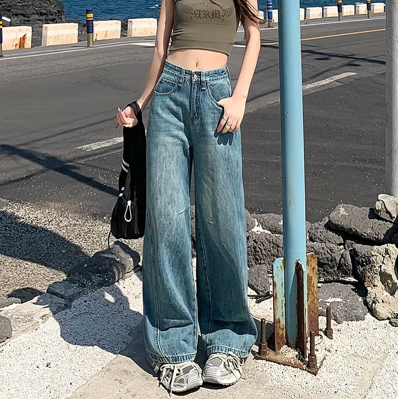 

Y2K Streetwear Vintage High Waist Wide Leg Women Jeans Retro Loose Fit Casual Denim Trousers Fashion