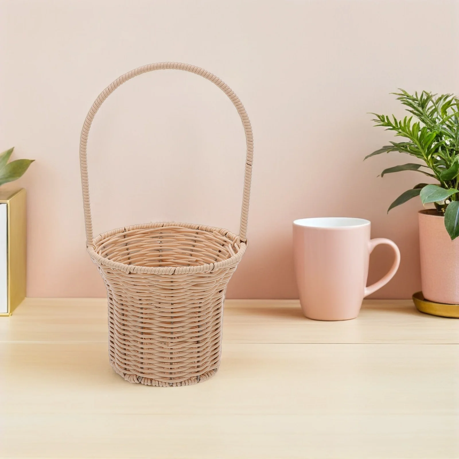 

Imitation Rattan Flower With Handle Lightweight Rustic Wedding Decor Candy Storage Basket For Bride Bridesmaids Garden