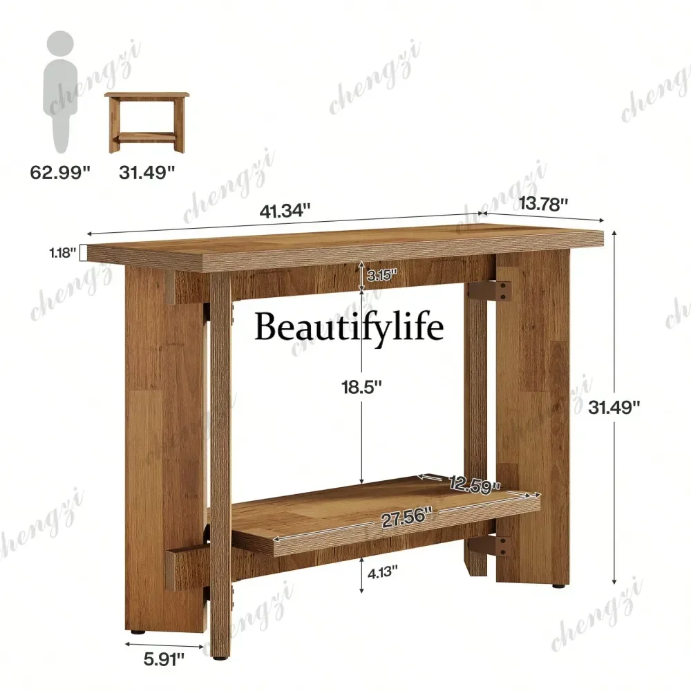 z331 41Inch Rustic Sofa Table With Storage Shelf 2Tier Wooden Console Table For Behind Couch, Entryway, Hallway Living Room