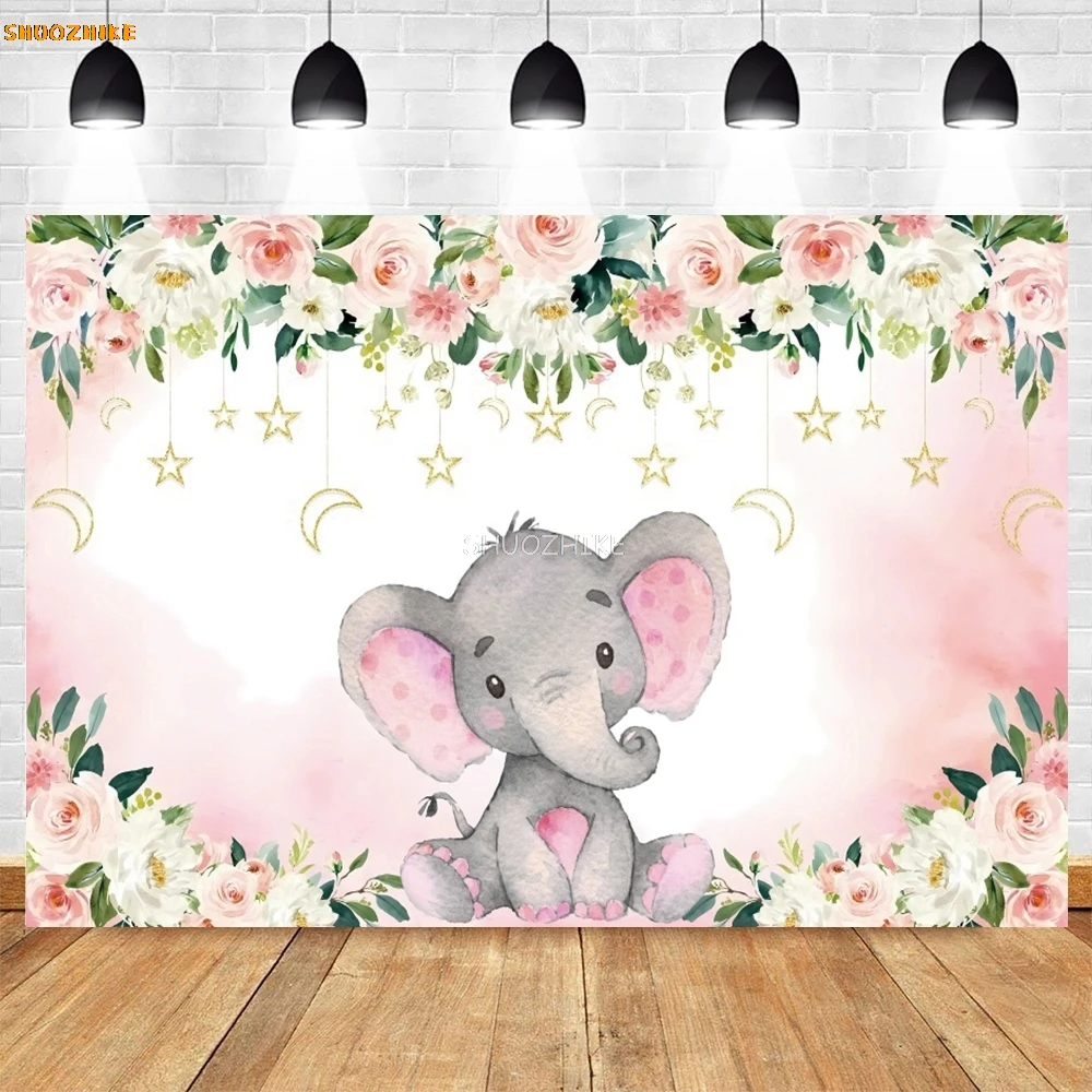 Cute Elephant Theme Birthday Party Backdrop Baby Shower Kids Photo Customize Photography Background Decor Banner Photostudio