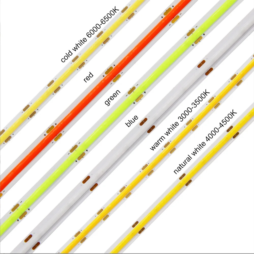 

COB LED Strip 320 384 480 528 LEDs High Density Flexible FCOB LED Lights DC12V 24V RA90 3000K 4000K 6000K Dimmable LED Tape 5m
