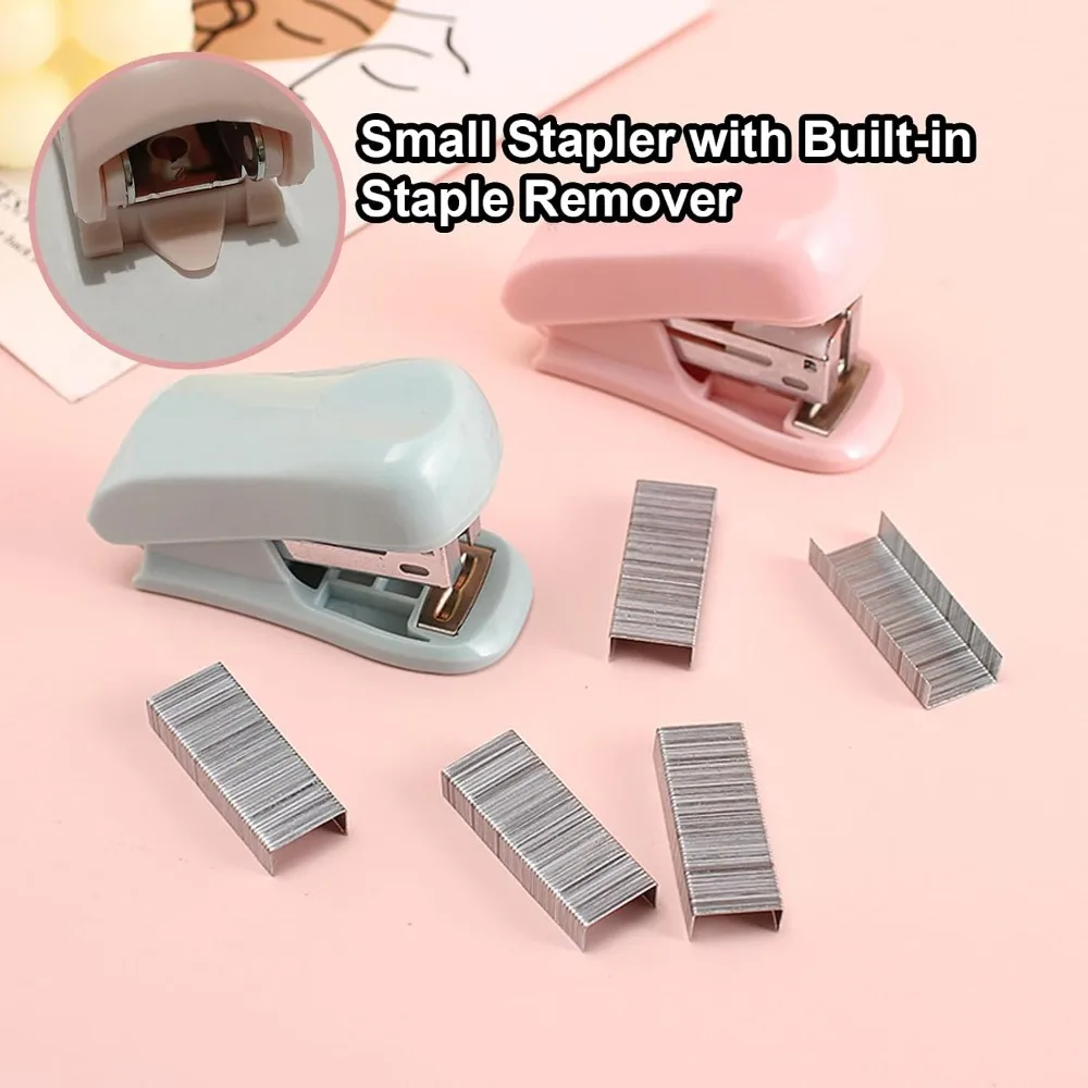 1pc Mini Stapler with Staples & Remover, big Sheet Capacity, Standard Staples, Cute Pink & Green & Purple