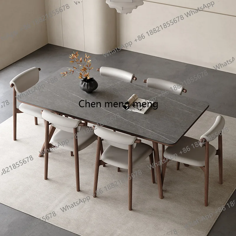 Italian solid wood dining table household small apartment modern simple custom Nordic full tray gray matte rock slab dining tabl