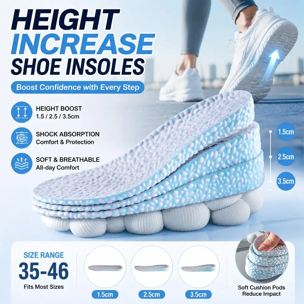 Invisible Height Increase Insoles Comfortable Shock Absorption Shoe Pads Wormwood Deodorizing Cushion for Unisex