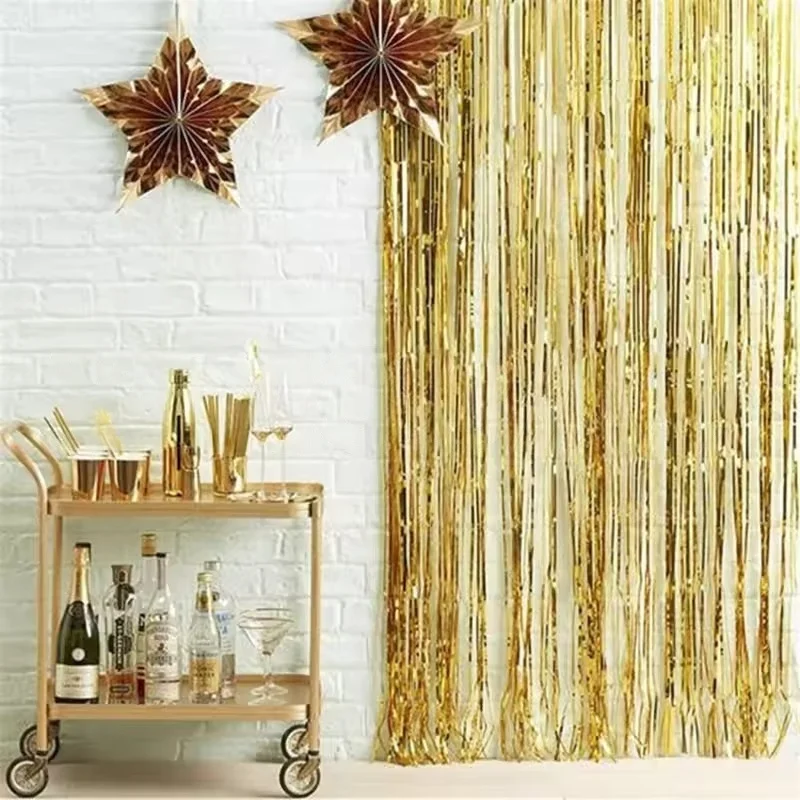 1/2/3Pack Glitter Party Backdrop Metallic Foil Tinsel Fringe Curtain Birthday Wedding Graduations Decoration Anniversary Photo. view 2