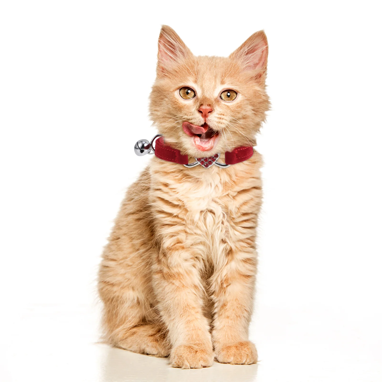 

5Pcs Adjustable Pet Cat Kitten Collars Love Heart Rhinestone Safety Bell Lightweight Durable Comfortable Collar