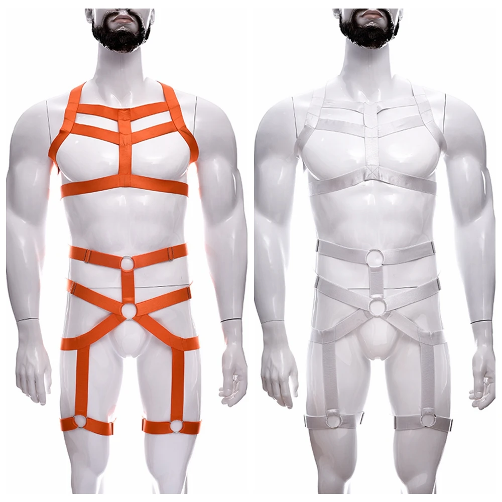 Mens Bodysuit Gay Bondage Elastic Full Harness Cage Set Fetish Hollow Sexy Lingerie Male Chest Jockstrap Adjustable Garter