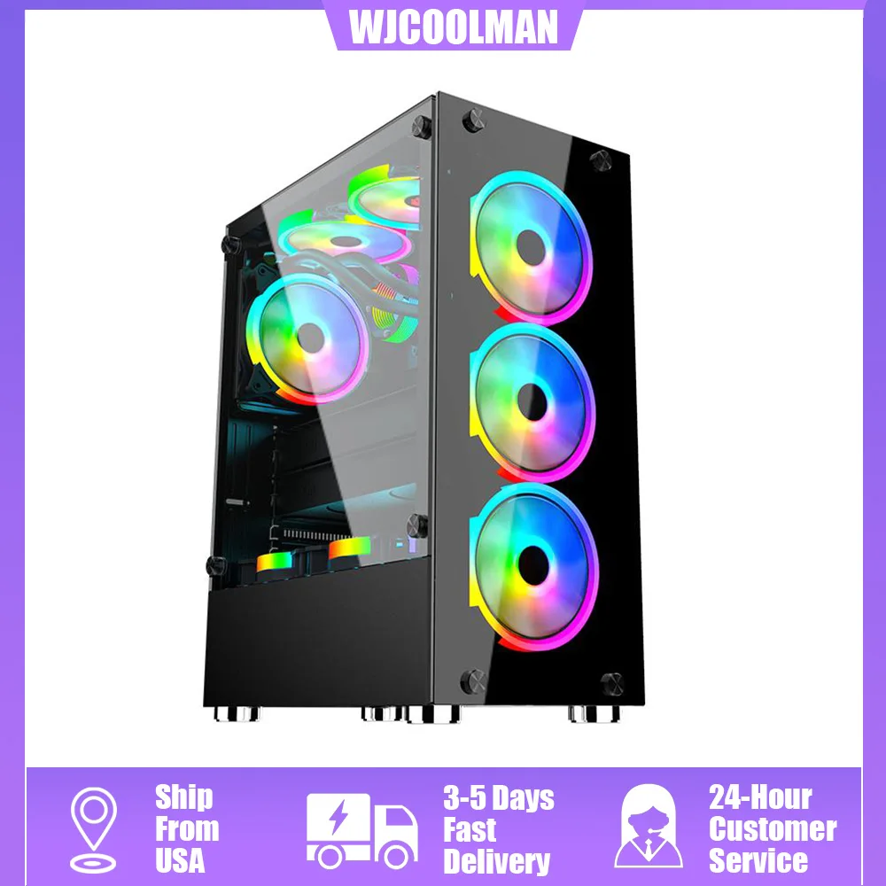 WJCOOLMAN Ni Cai II Panoramic Version 2Side Transparent Glass Gaming Computer Case with 7 Fan Positions Support ATX / Micro-ATX