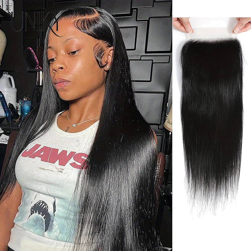 Unisex-Adult 4x4 HD Transparent Lace Closure - Pre-Plucked Straight Human Hair Extensions with - Invisible Lace Wig Closure