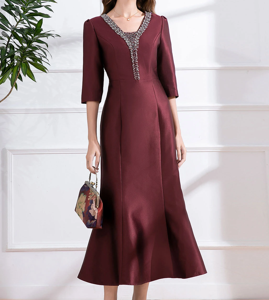 

Fashion formal elegant dinner evening dress short sleeve casual birthday wedding dress-GZDL047