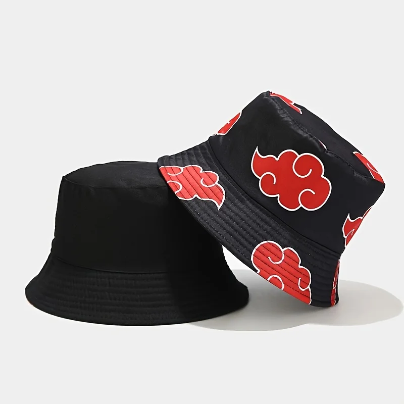 Japanese Anime Bucket Hats Women Men Red Cloud Print Cap Panama Hat Summer Sandbeach Fisherman Sun Hats Hip Hop Bob Femme Gorras