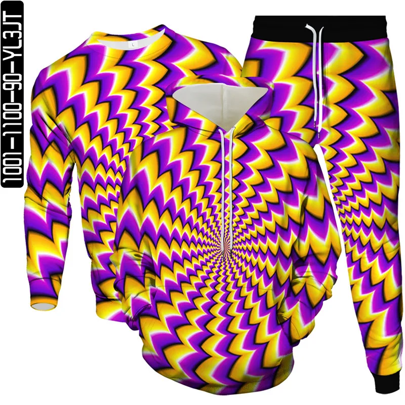 Colorful Vortex Pattern Print Clothes Men Fashion 3D Tracksuit Spring Autumn Hoodie Sweatshirt Pant 3Pcs Set Male Large Size 6XL