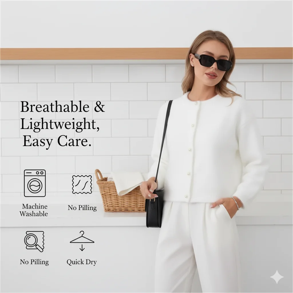 Women Faux Mink Velvet Knitted Cardigan Soft Fluffy Loose Fit O Neck Pearl Button Single Breasted Sweater For Autumn Winter