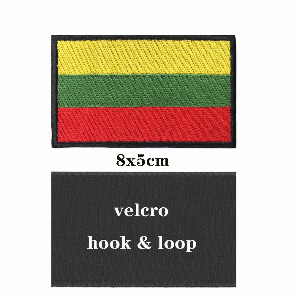 1PC Lithuanian Flag Lithuania Armband Embroidered Patch Hook & Loop Or Iron On Embroidery  Badge Cloth Military Moral