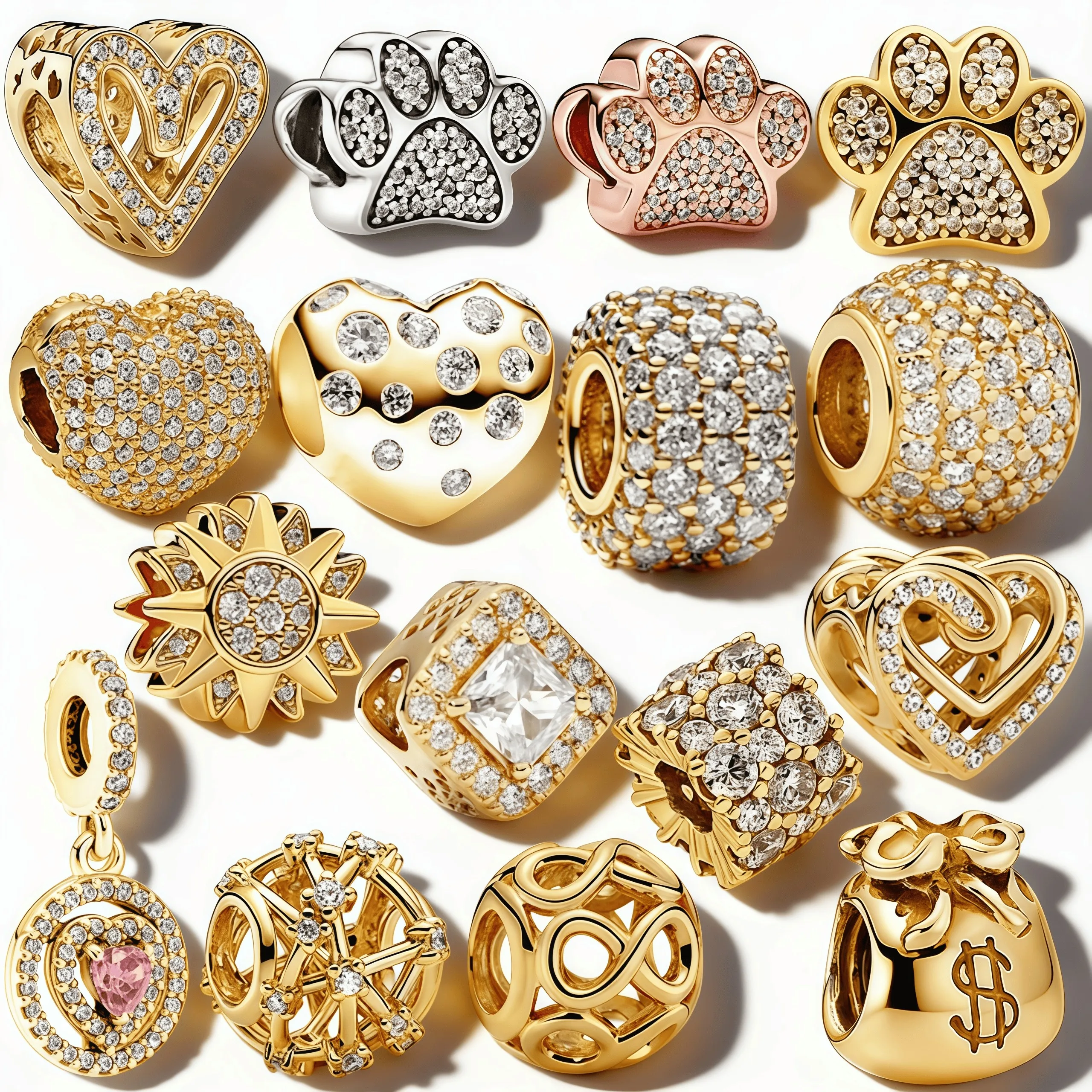 

New DIY Sparkling Money bag,Heart,Infinity Gold Series Charm Heart Bead Pendant Fit Original Snake Bone Trinket Jewelry FineGift