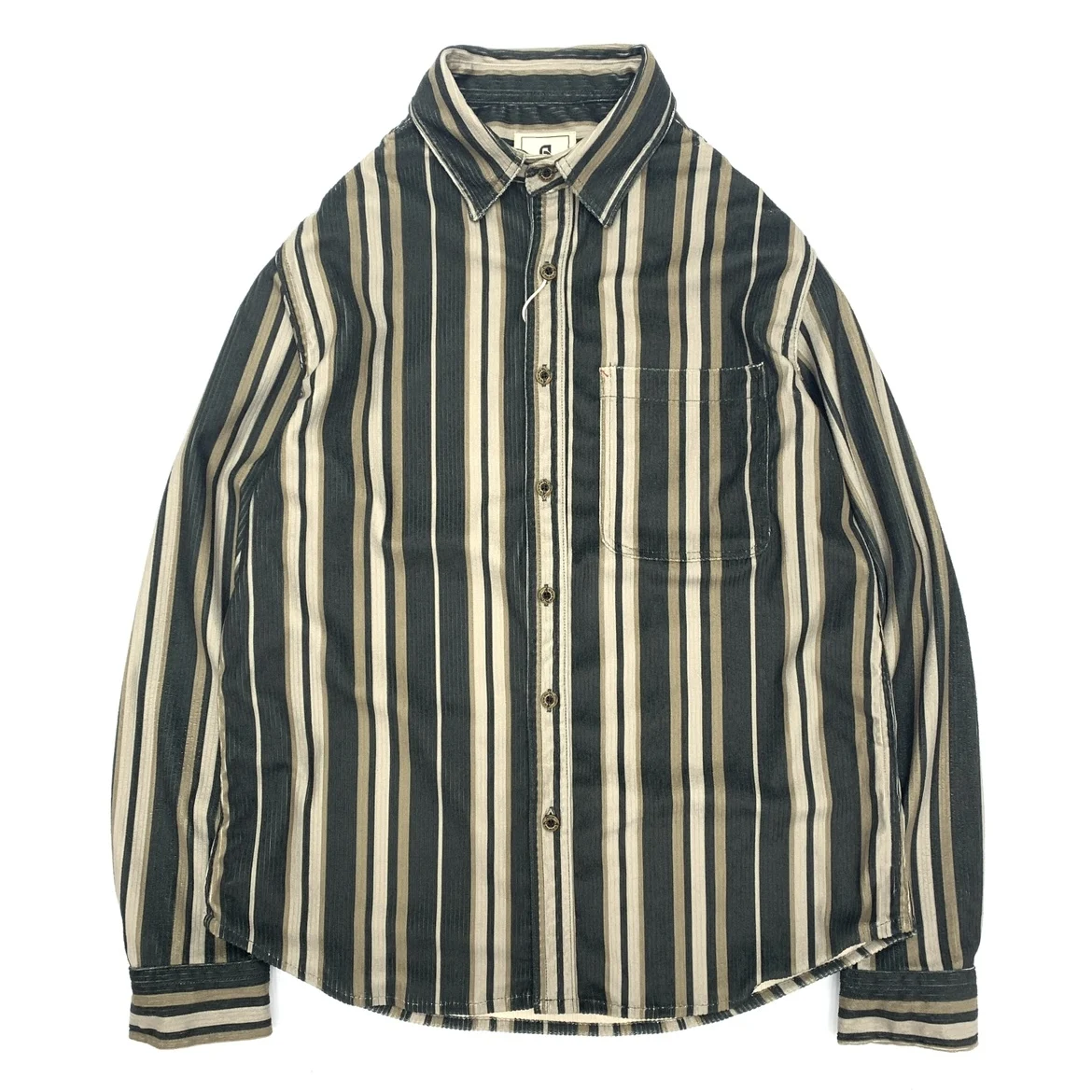 Amikaki Corduroy Striped Shirt For Men Retro Cotton Soft Sticky Loose Casual Long Sleeved Button Down Shirt With Chest Pocket