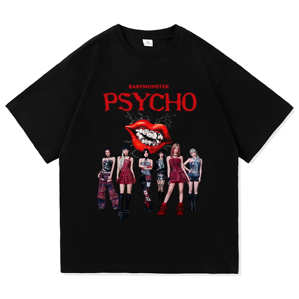 Babymonster نحن نذهبون تي شيرت أغنية جديدة النفسي موضة ريترو الرجال/النساء الملابس خمر Harajuku بلايز عالية الجودة القطن بلايز