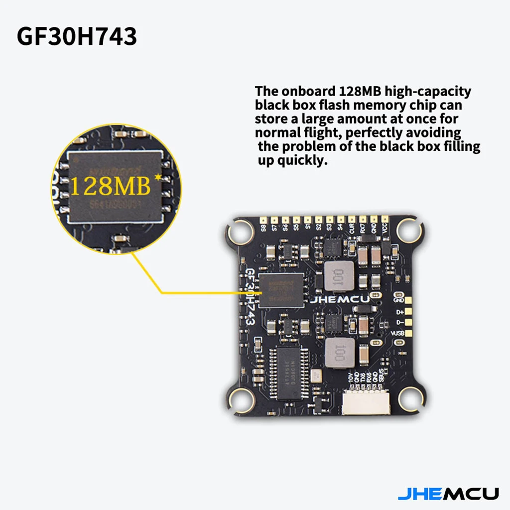 JHEMCU GF30H743 FPV H743 Flight Control OSD HD Gyroscope ICM-42688-P DUAL Barometer 128M Black Box Dual BEC 3-6S for RC Drone