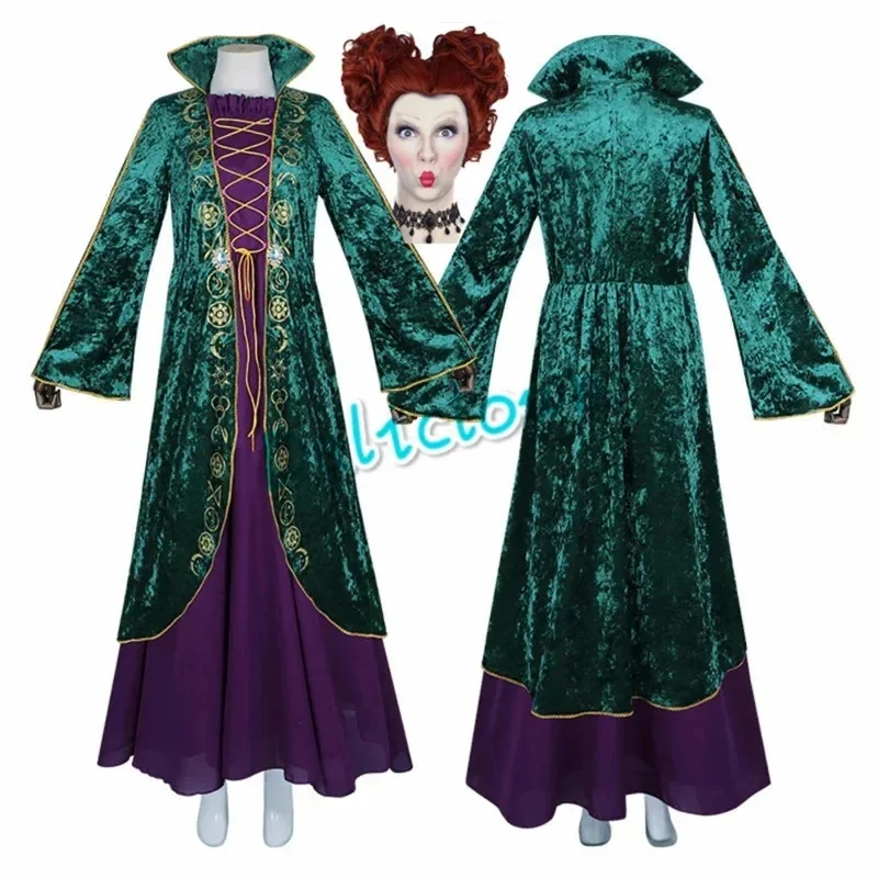 Premium Outfit Halloween Hocus Pocus Winifred Sanderson Cosplay Wig Vintage Gothic Dress Women Red Queen Medieval Costum view 2