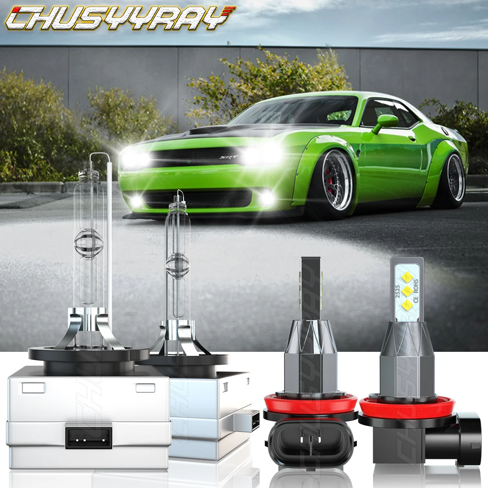 

CHUSYYRAY Compatible For Dodge Challenger 2015-2020 D3S HID LED Headlight Hi/Lo Beam H11 Fog Lights Bulbs 4x Car accsesories