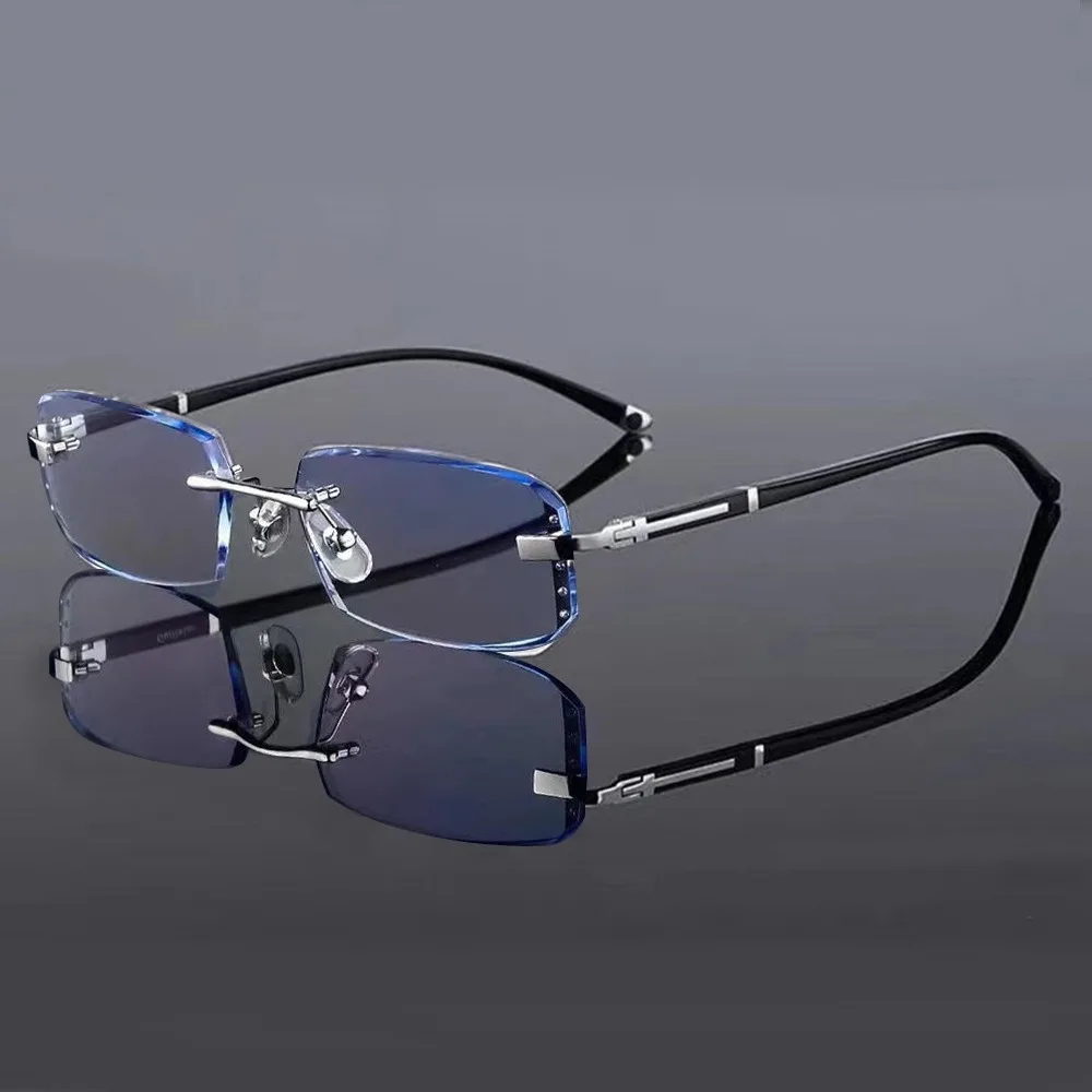 Blue Ray Blocking Anti-Blue Light Reading Glasses Rimless Cut Edge Vintage Hyperopia Glasses Eye Protection Luxury